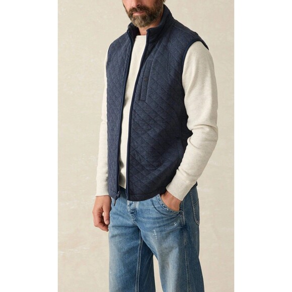 Faherty Men’s XXL Vest Epic Quilted Fleece Nym-Navy Blue Melange Full Zip NWT - Picture 1 of 10